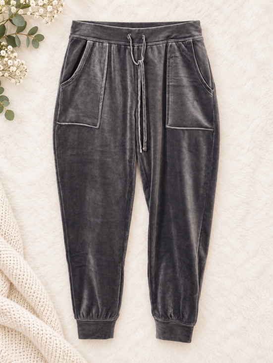 Pants - Nicole Richie for Harlow 1960 Gray Velour Jogger Pants Medium Comfortable Casual